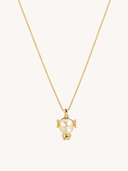 14K Gold Platted Pearl Spaceman Necklace
