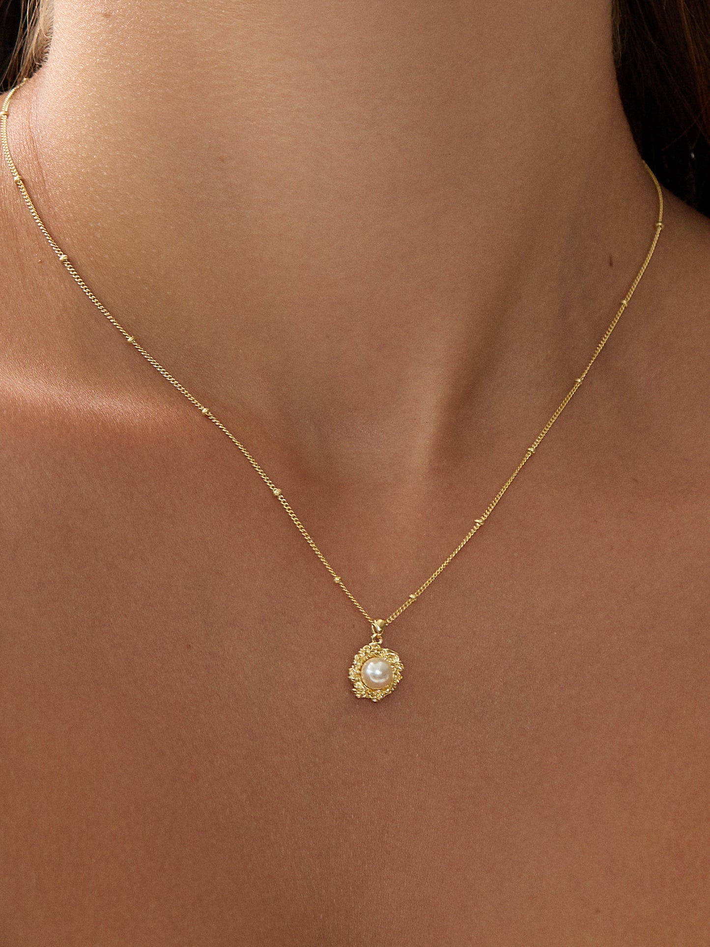14K Gold Plated Silver Pearl Blossom Necklace
