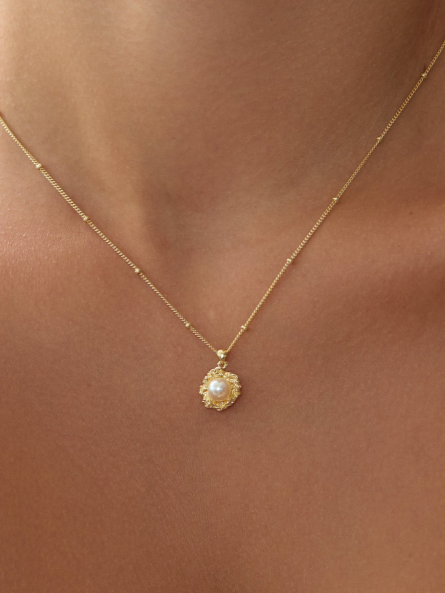 14K Gold Plated Silver Pearl Blossom Necklace
