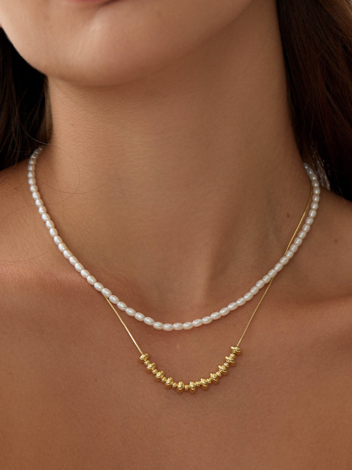 14K gold plated Poise and Pearls Necklace