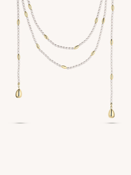 14K gold plated Lustrous Teardrop Pearl Lariat - Revermejewelry
