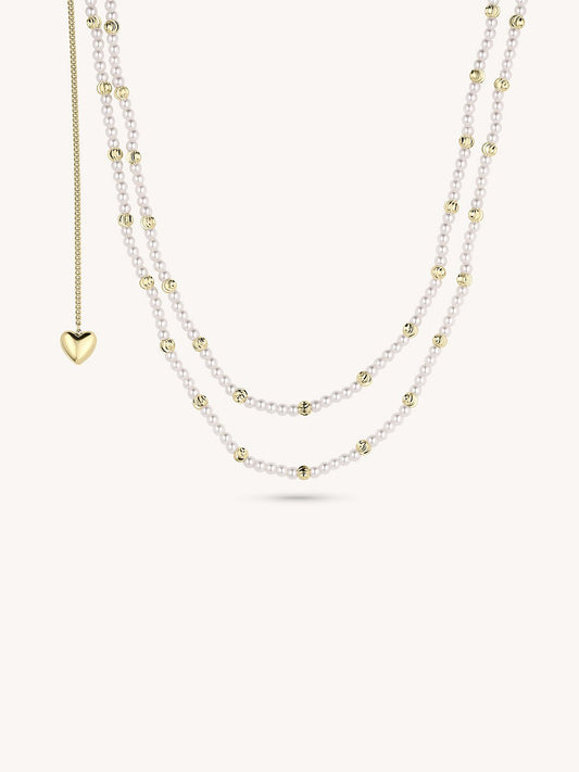 14K gold plated Poise and Pearls Necklace - Revermejewelry
